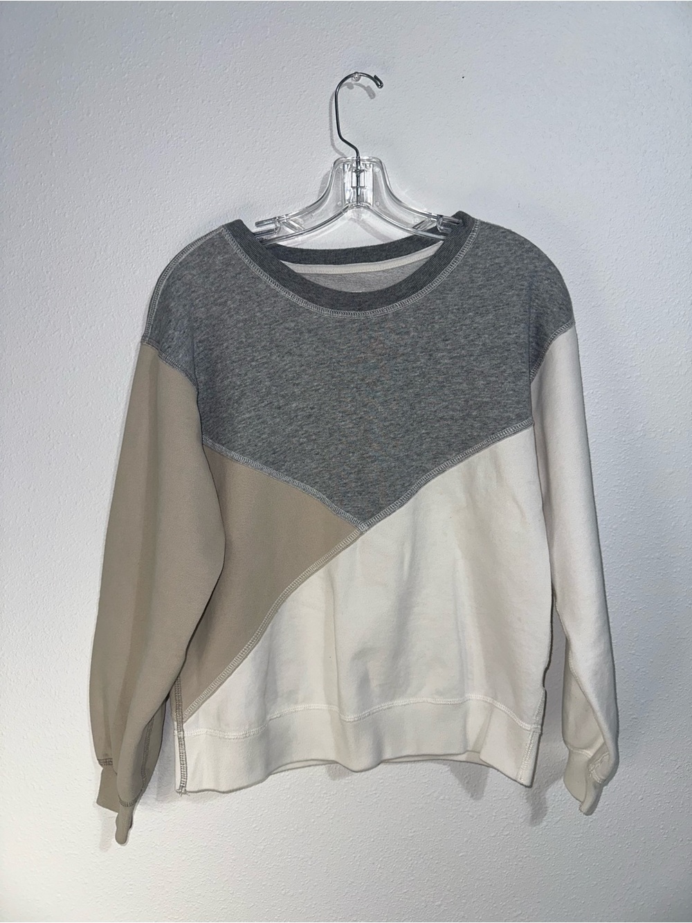 Abercrombie & Fitch Gray, Cream, and Tan Colorblock Crewneck
